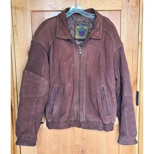 Vintage Midway Sz LARGE Brown Leather Bomber‎ Biker Motorcycle Jacket Distressed
